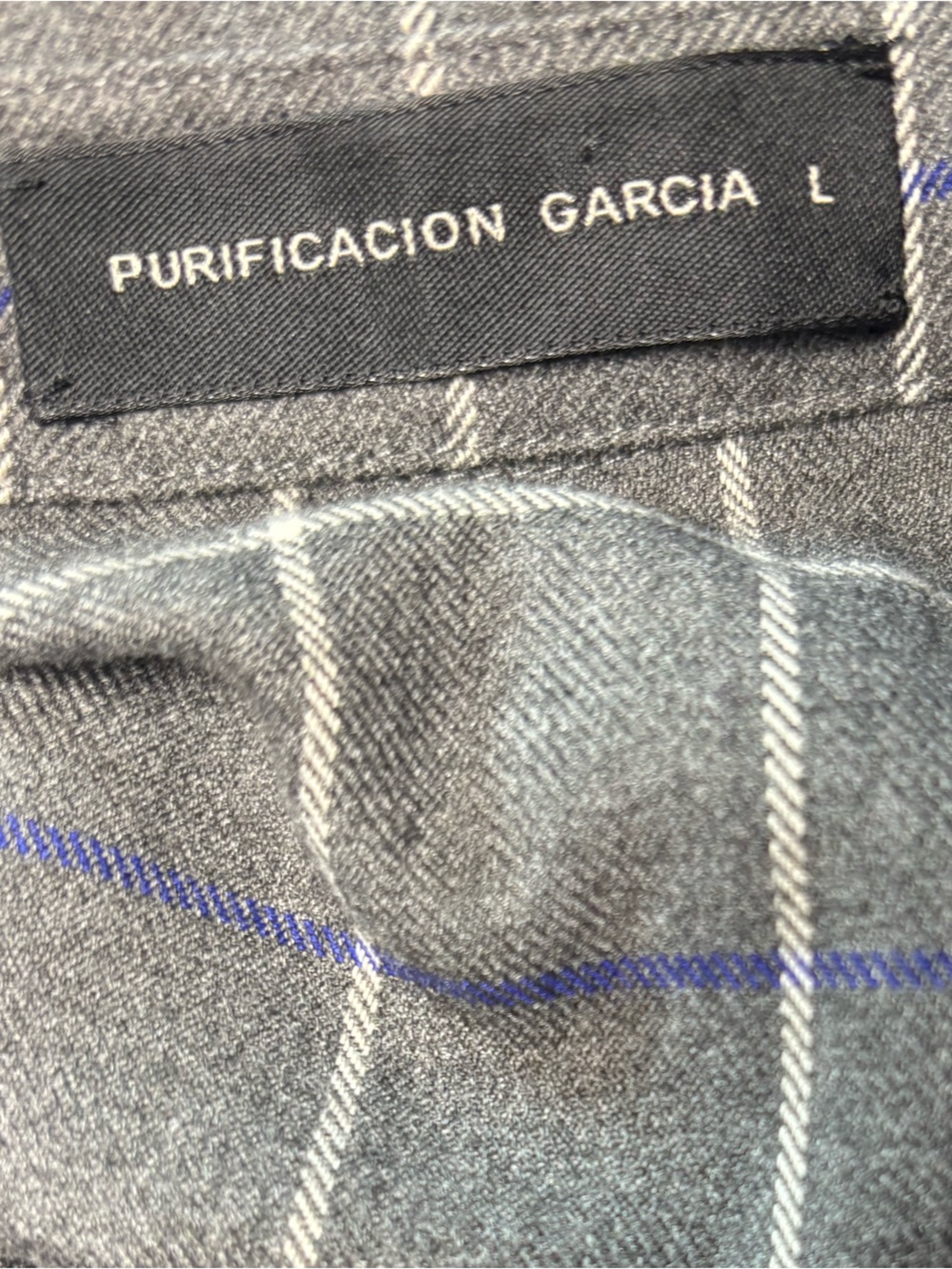 PURIFICATION GARCIA grey shirt dress with white windowpane pattern, belted - Picture 4 of 6